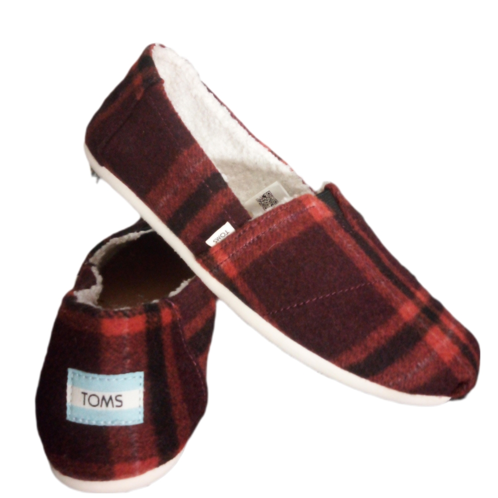 TOMS Red and Black Checkered Slip-Ons